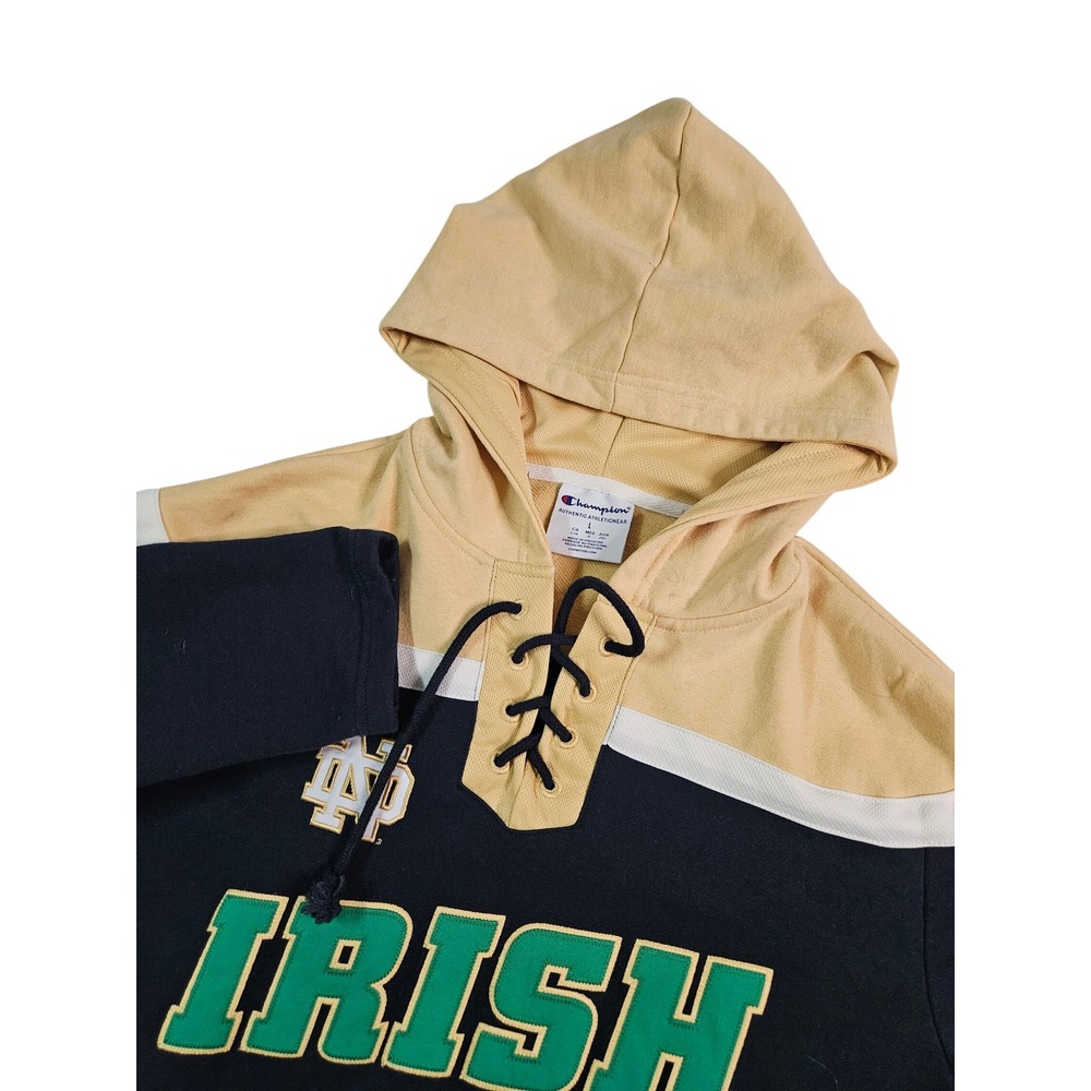 Champion Notre Dame Fighting Irish Lace Up Hoodie Mens Large Navy Blue Hockey
